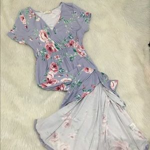 Viamor maxi purple rose summer beach floral dress with a high low hem